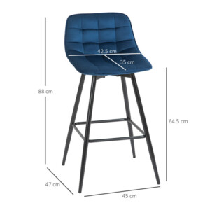 Σετ Μεταλλικά Σκαμπό Μπαρ με Βελούδινη Επένδυση 45 x 47 x 88 cm 2 τμχ HOMCOM 835-271BU - Image 5