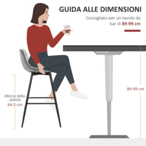 HOMCOM Σετ 2 σκαμπό μπαρ Καρέκλες με ταπετσαρία Nordic Style Γκρι βελούδο 835-271GY - Image 5