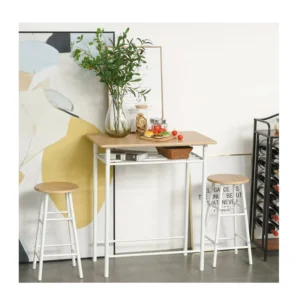 Σετ Μεταλλικό Ορθογώνιο Τραπέζι - Bar 80 x 50 x 90 cm με 2 Σκαμπό Χρώματος Λευκό HOMCOM 835-297WT - Image 3