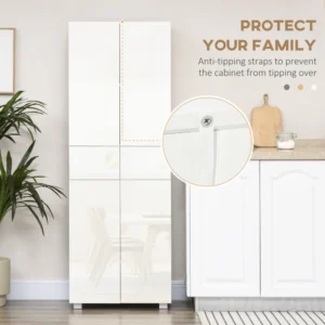 Κουζίνα HOMCOM με 4 πόρτες, 3 ρυθμιζόμενα ράφια και ράφια 5 επιπέδων σε MDF και μοριοσανίδα, 60x35x170 cm, Λευκό 835-612 - Image 5