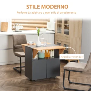 HOMCOM Πτυσσόμενο τραπέζι εξοικονόμησης χώρου για 4 άτομα Max με 4 ρόδες, κρυφό ράφι και ντουλάπι με πόρτες, 70x83x75 cm 835-683V01LG - Image 3