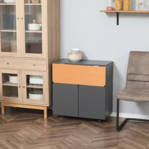 HOMCOM Πτυσσόμενο τραπέζι εξοικονόμησης χώρου για 4 άτομα Max με 4 ρόδες, κρυφό ράφι και ντουλάπι με πόρτες, 70x83x75 cm 835-683V01LG - Image 6