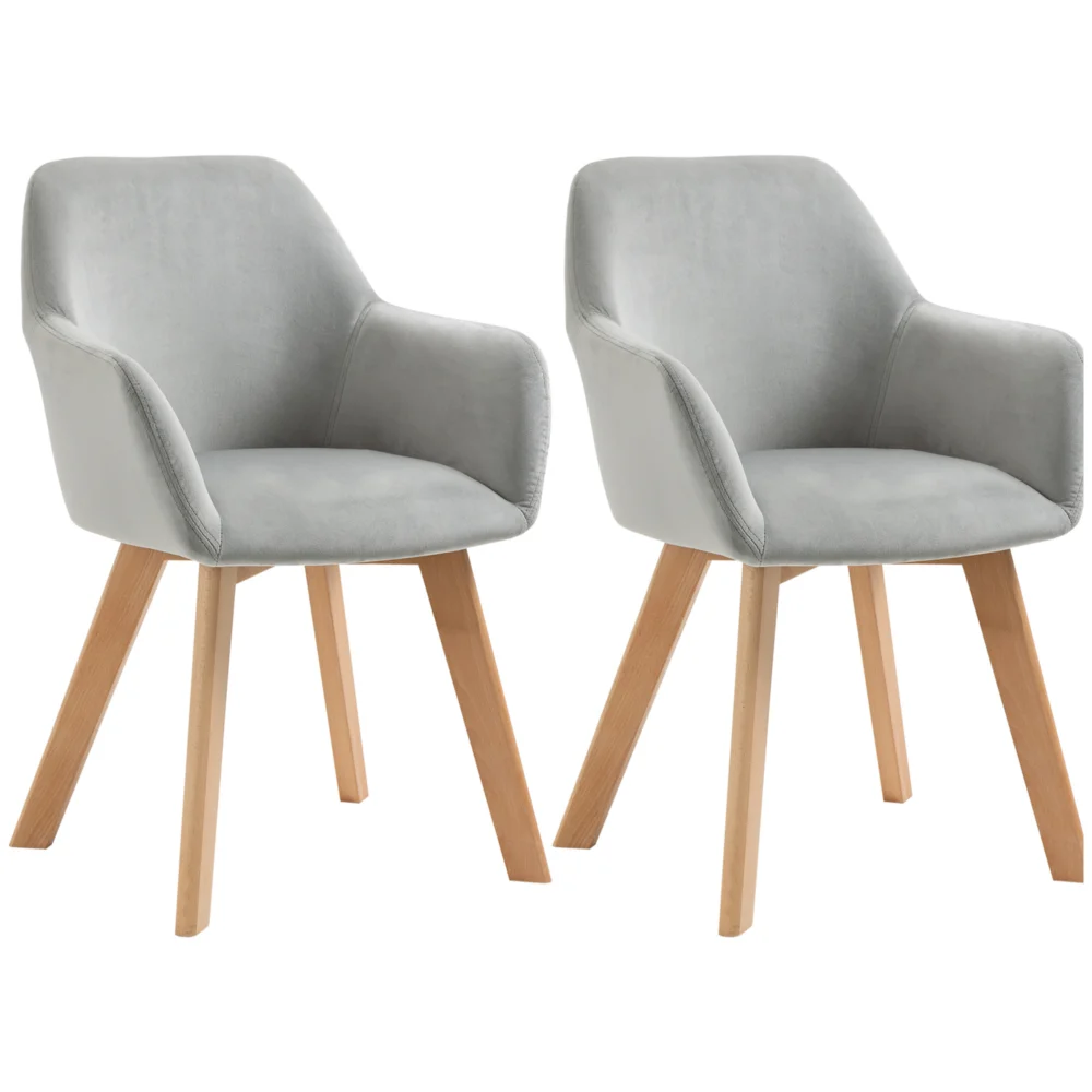 HOMCOM Σετ 2 καρέκλες τραπεζαρίας με επένδυση από βελούδο με μπράτσα και ξύλινα πόδια HOMCOM Σετ 2 καρέκλες τραπεζαρίας με επένδυση από βελούδο με μπράτσα και ξύλινα πόδια