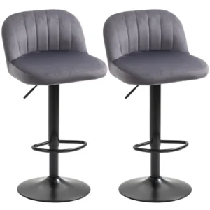 HOMCOM Σετ 2 σκαμπό μπαρ με πλάτη και υποπόδιο, περιστρεφόμενο με ρυθμιζόμενο ύψος, γκρι 835-738V00GY - Image 8