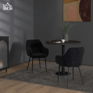 HOMCOM Σετ 2 Καρέκλες για Μοντέρνα Τραπεζαρία με Μπράτσα Καπιτονέ Κάθισμα και Ατσάλινα Πόδια 54x57x80cm Μαύρο 835-771V00BK - Image 2