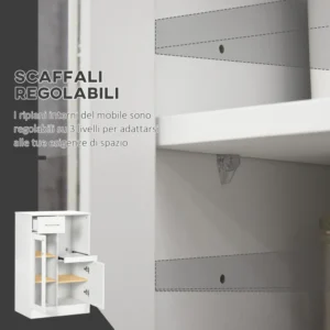 HOMCOM Μοντέρνος Μπουφές με Ντουλάπες και Συρτάρι, Ντουλάπα Κουζίνας που εξοικονομεί χώρο από ξύλο και γυαλί 60x40x95cm, Λευκό 835-802V00WT - Image 3