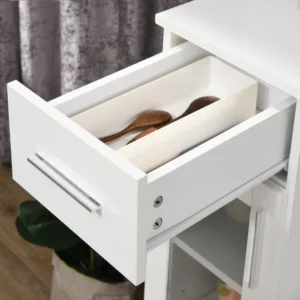 HOMCOM Μοντέρνος Μπουφές με Ντουλάπες και Συρτάρι, Ντουλάπα Κουζίνας που εξοικονομεί χώρο από ξύλο και γυαλί 60x40x95cm, Λευκό 835-802V00WT - Image 5