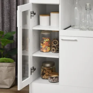 HOMCOM Μοντέρνος Μπουφές με Ντουλάπες και Συρτάρι, Ντουλάπα Κουζίνας που εξοικονομεί χώρο από ξύλο και γυαλί 60x40x95cm, Λευκό 835-802V00WT - Image 7