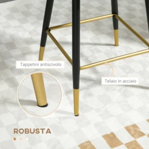 HOMCOM Σετ 2 σκαμπό μπαρ βελούδινη με υποπόδιο και ατσάλινο βάση, 59x52x90cm, γκρι 835-916V00CG - Image 4