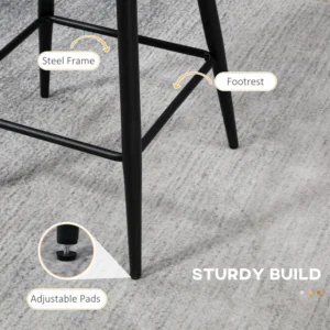 Σετ σκαμπό κουζίνας HOMCOM 2 τμχ από πολυεστέρα, ατσάλι και αφρό με ρυθμιζόμενο υποπόδιο, 52x53x93 cm 835-921V00CW - Image 4