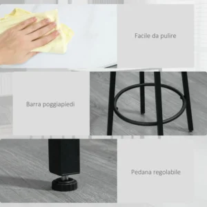 Σετ HOMCOM 3 τεμαχίων με ορθογώνιο τραπέζι και 2 σκαμπό μπαρ από μοριοσανίδα, MDF και ατσάλι, μαύρο και άσπρο 835-943V01WT - Image 4