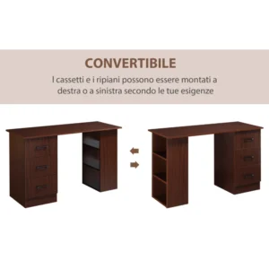 HOMCOM Γραφείο με 3 Συρτάρια και 3 Ξύλινα Ράφια, 120x49x72cm, Καρυδιά 836-068V01 - Image 4