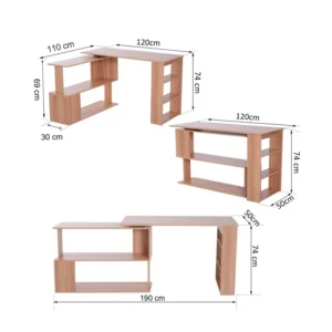 Πολυμορφικό Ξύλινο Γωνιακό Γραφείο με 5 Ράφια 140 x 120 x 78.2 cm HOMCOM 836-074 - Image 8