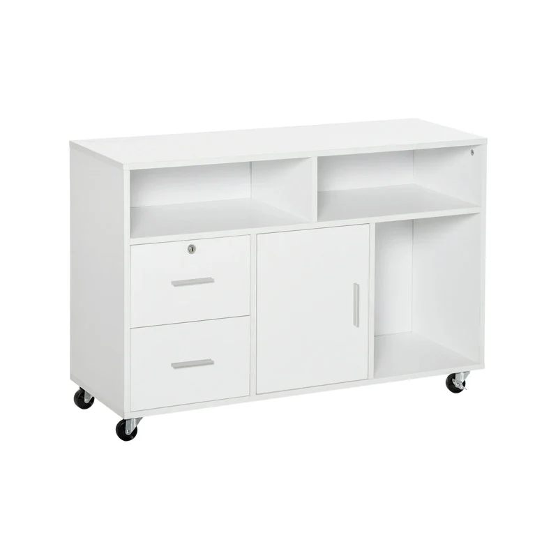 Τροχήλατο Ξύλινο Έπιπλο Γραφείου με 1 Ντουλάπι 3 Ράφια και 2 Συρτάρια 100 x 35 x 65 cm Χρώματος Λευκό HOMCOM 836-269WT Τροχήλατο Ξύλινο Έπιπλο Γραφείου με 1 Ντουλάπι 3 Ράφια και 2 Συρτάρια 100 x 35 x 65 cm Χρώματος Λευκό HOMCOM 836-269WT