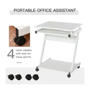 Τροχήλατο Μεταλλικό Γραφείο Υπολογιστή με Θέση για Πληκτρολόγιο 60 x 48 x 73 cm Χρώματος Λευκό HOMCOM 836-293WT - Image 3