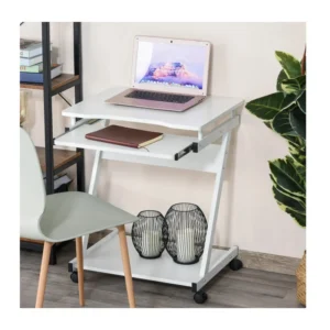 Τροχήλατο Μεταλλικό Γραφείο Υπολογιστή με Θέση για Πληκτρολόγιο 60 x 48 x 73 cm Χρώματος Λευκό HOMCOM 836-293WT - Image 6