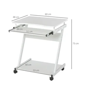 Τροχήλατο Μεταλλικό Γραφείο Υπολογιστή με Θέση για Πληκτρολόγιο 60 x 48 x 73 cm Χρώματος Λευκό HOMCOM 836-293WT - Image 7