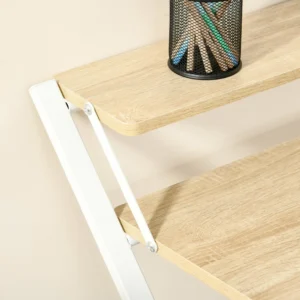 HOMCOM Πτυσσόμενο γραφείο εξοικονόμησης χώρου με ράφι, 81,5x70x84 cm, χρώμα ξύλου και λευκό 836-329 - Image 6