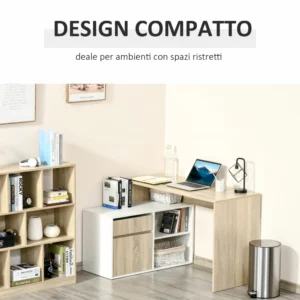 Γωνιακό γραφείο εξοικονόμησης χώρου HOMCOM, για υπολογιστή σε ξύλο, δρυς και λευκό 120 x 92 x 75.5 cm 836-411 - Image 3