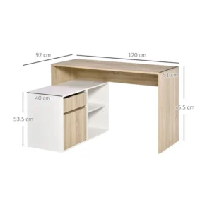 Γωνιακό γραφείο εξοικονόμησης χώρου HOMCOM, για υπολογιστή σε ξύλο, δρυς και λευκό 120 x 92 x 75.5 cm 836-411 - Image 7