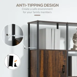 Βιβλιοθήκη HOMCOM Industrial Style με 4 ράφια και 2 ντουλάπια, 90x30x159,5cm, Μαύρο και Καφέ 836-522 - Image 4