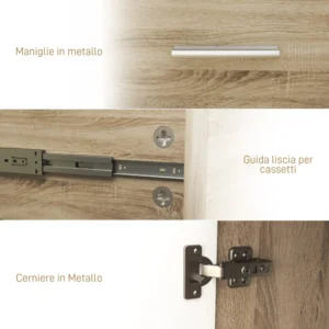 HOMCOM Μοντέρνα Κρεντέντζα με 3 Ντουλάπια και 2 Συρτάρια, Ξύλινη, 106x35x76 εκ., Χρώμα Ξύλου 837-003V00ND - Image 5