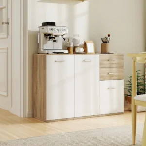 HOMCOM Μοντέρνα Κρεντέντζα με 3 Ντουλάπια και 2 Συρτάρια, Ξύλινη, 106x35x76 εκ., Χρώμα Ξύλου 837-003V00ND - Image 6