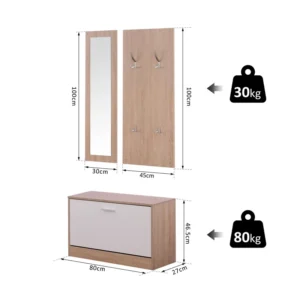 Σετ Ξύλινο Έπιπλο Εισόδου με Καθρέπτη 80 x 27 x 46.5 cm HOMCOM 837-006 - Image 9