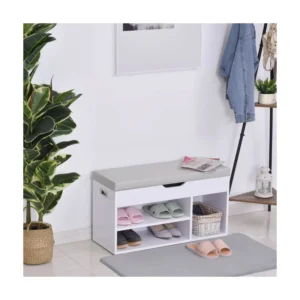 Πάγκος Αποθήκευσης Παπουτσιών με 3 Ράφια και Κάθισμα 43 x 80 x 30 cm Χρώματος Λευκό HOMCOM 837-039WT - Image 3