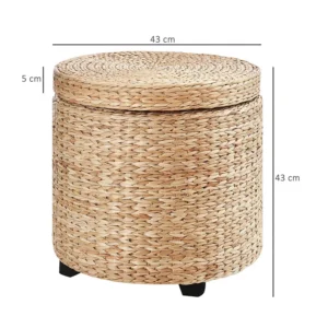 Στρογγυλό Ψάθινο Σκαμπό με Αποθηκευτικό Χώρο 43 x 43 cm HOMCOM 837-072 - Image 4
