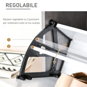 HOMCOM Ντουλάπα παπουτσιών που εξοικονομεί χώρο με 2 πόρτες για 8 ζευγάρια παπούτσια, μοντέρνα διακόσμηση σε γκρι και λευκό, 62,5x24x81 cm 837-131 - Image 4