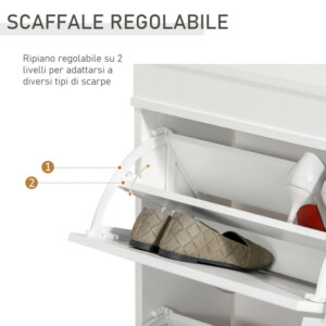 HOMCOM Ξύλινο ντουλάπι παπουτσιών εξοικονόμησης χώρου 4 πτυσσόμενα συρτάρια με ρυθμιζόμενο ράφι, 98x24x83 cm, Λευκό 837-140 - Image 3