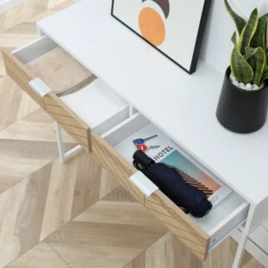 HOMCOM Μοντέρνα Κονσόλα Είσοδος και Σαλόνι με 2 Μεταλλικά Συρτάρια 100x30x75cm - Λευκό 837-198WT - Image 6