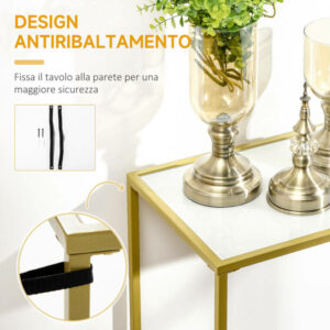 Κονσόλα εισόδου HOMCOM από ατσάλι και σκληρυμένο γυαλί, 100x35,5x80 cm, λευκό και χρυσό 837-205WT - Image 5