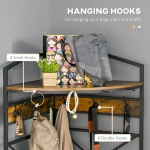 Γωνιακό παλτό HOMCOM με πάγκο και σχάρα σε βιομηχανικό στυλ, 50x50x183cm, καφέ 837-210 - Image 3