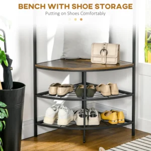 Γωνιακό παλτό HOMCOM με πάγκο και σχάρα σε βιομηχανικό στυλ, 50x50x183cm, καφέ 837-210 - Image 4