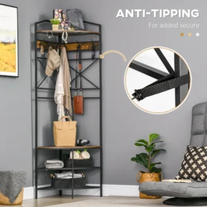 Γωνιακό παλτό HOMCOM με πάγκο και σχάρα σε βιομηχανικό στυλ, 50x50x183cm, καφέ 837-210 - Image 6