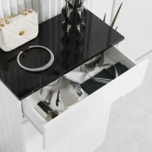 HOMCOM Λεπτή σχάρα παπουτσιών 12 ζευγαριών max για διαδρόμους με 3 ρυθμιζόμενα ράφια και συρτάρι, σε λευκό μοριοσανίδα, 60x32x100 cm 837-288V00WT - Image 6