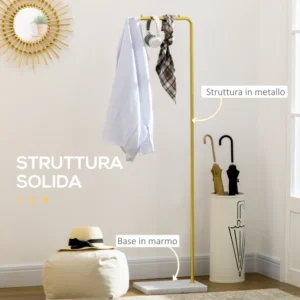 HOMCOM Coat Stand για είσοδο, υπνοδωμάτιο και σαλόνι σε μέταλλο και μάρμαρο, 35x25x152 cm, χρυσό και λευκό 837-296V01GD - Image 4