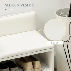 HOMCOM Παπουτσοθήκη Εισόδου με Επενδυμένο Κάθισμα και Ντουλάπι για 4 Ζευγάρια Παπούτσια 80x33x49cm Λευκό 837-297V00WT - Image 4