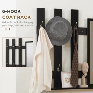 Σετ κρεμάστρα ρούχων Hallway HOMCOM με καθρέφτη και πάγκο με σχάρα για 8 ζευγάρια παπούτσια, γυαλιστερό μαύρο 837-332V00BK - Image 3