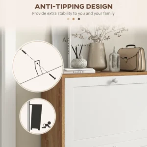 HOMCOM Λεπτή σχάρα παπουτσιών με 3 ρυθμιζόμενα ράφια σε 2 επίπεδα για 12 ζευγάρια, σε μοριοσανίδα και MDF, 60x24,5x75,5 cm 837-409V00WT - Image 5