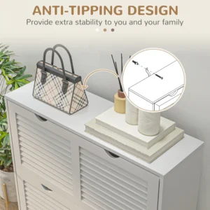 Ξύλινη σχάρα παπουτσιών HOMCOM Mobile για εξοικονόμηση χώρου για 16 ζευγάρια παπούτσια με 2 πορτάκια, 81,5x25x83 cm, λευκό 837-415V00WT - Image 5