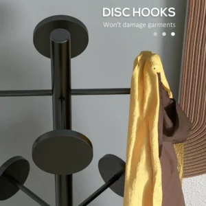 Κρεμάστρα δαπέδου HOMCOM με ομπρέλα και 8 μεταλλικούς γάντζους δίσκου Ø34 x 177cm, Μαύρο 837-420V00BK - Image 3