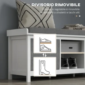 Πάγκος με κρεμάστρα παπουτσιών HOMCOM με ρυθμιζόμενο ράφι 3 επιπέδων και 2 συρτάρια, σε μοριοσανίδα, 105x35x47 cm, λευκό και γκρι 837-454V80WT - Image 5