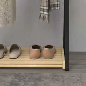 HOMCOM Ξύλινη Σχάρα δαπέδου με 2 Μπάρες και Κάτω Ράφι Μοντέρνο Σχέδιο, 61x45x152cm 837-458V00ND - Image 7