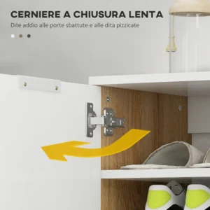 HOMCOM Μοντέρνα σχάρα παπουτσιών για 15-20 ζευγάρια παπούτσια, 5 ράφια και απαλό κλείσιμο, γυαλιστερό λευκό 837-472V81WT - Image 3