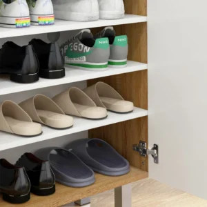 HOMCOM Μοντέρνα σχάρα παπουτσιών για 15-20 ζευγάρια παπούτσια, 5 ράφια και απαλό κλείσιμο, γυαλιστερό λευκό 837-472V81WT - Image 7