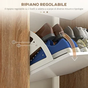 HOMCOM Σχάρα παπουτσιών 3 συρταριών που εξοικονομεί χώρο με ρυθμιζόμενο ράφι για 18-24 ζευγάρια παπούτσια, 72x24x119cm, Λευκό 837-473V80WT - Image 3