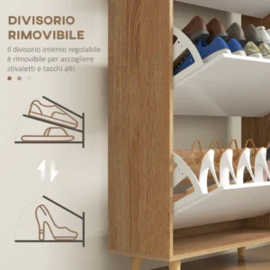 HOMCOM Σχάρα παπουτσιών 3 συρταριών που εξοικονομεί χώρο με ρυθμιζόμενο ράφι για 18-24 ζευγάρια παπούτσια, 72x24x119cm, Λευκό 837-473V80WT - Image 4